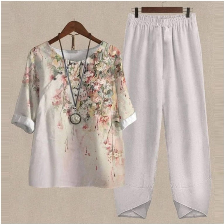 💐✨【S-5XL】 2025 nou set din două piese imprimat 【top + pantaloni】