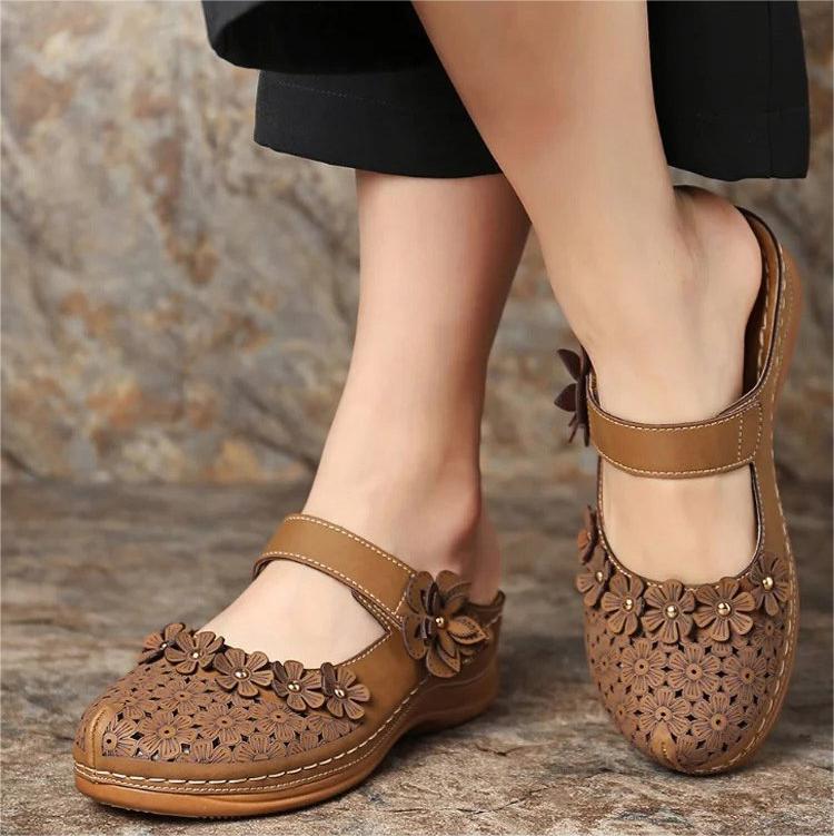 👡【35-43】🙎 Noua peșteră florală peșteră pantofi femei retro plat rotund deget de la picior papuci casual