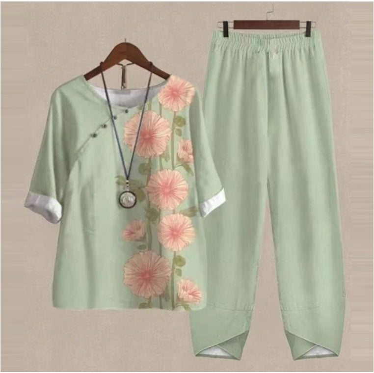 💐✨【S-5XL】 2025 nou set din două piese imprimat 【top + pantaloni】