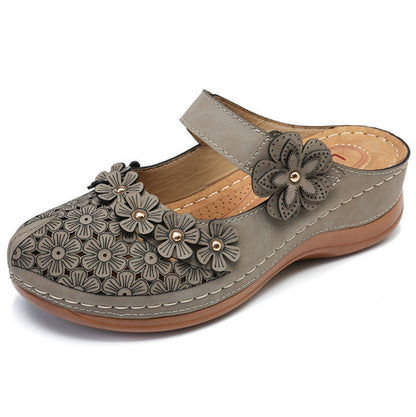 👡【35-43】🙎 Noua peșteră florală peșteră pantofi femei retro plat rotund deget de la picior papuci casual